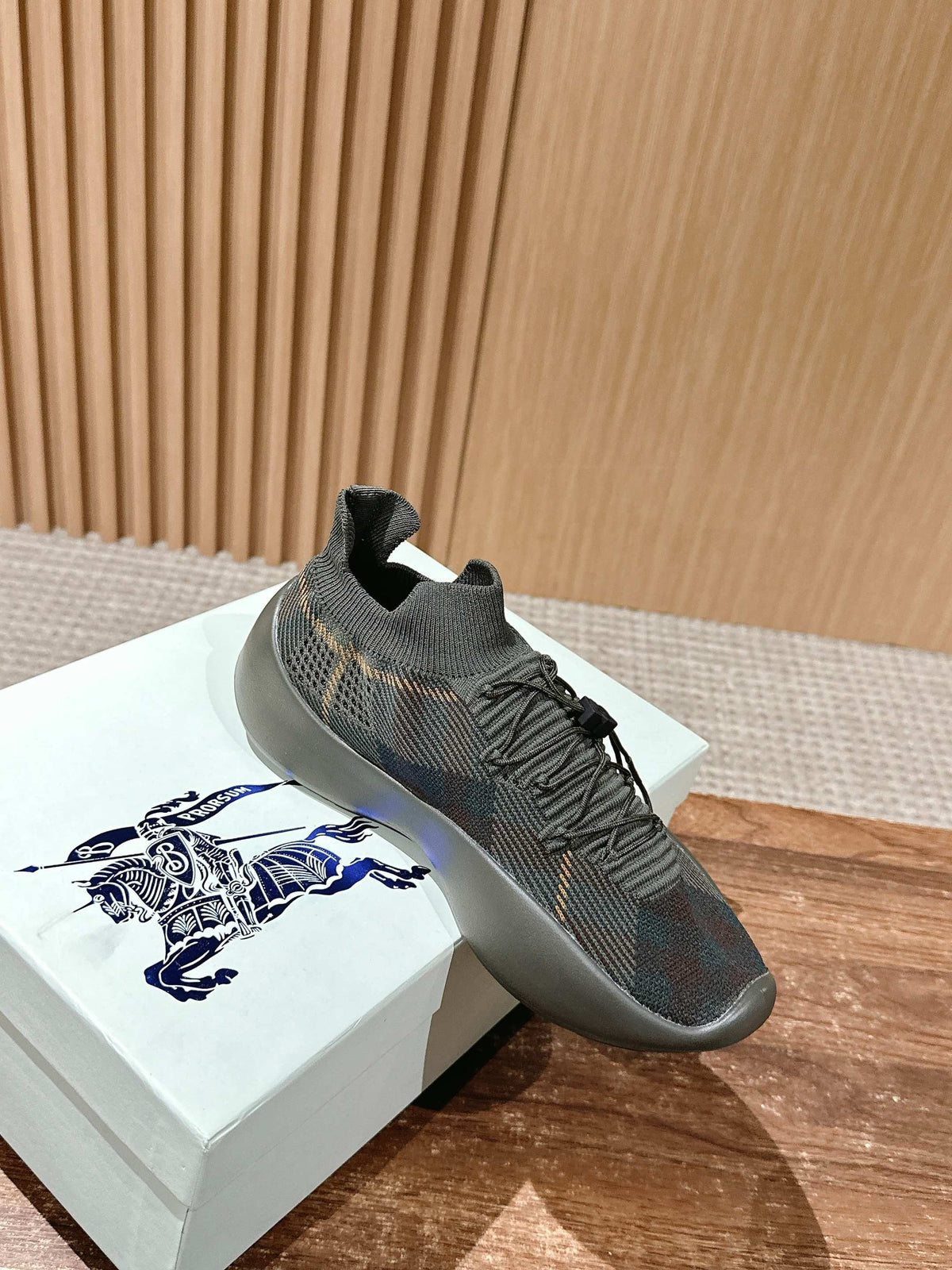 Black Knit Check Sock Runner - Men's