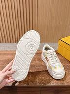 White Leather Contrast Trim Low-Top - Women's