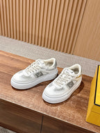 White Leather Contrast Trim Low-Top - Women's