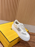 White Leather Contrast Trim Low-Top - Women's