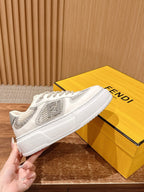 White Leather Contrast Trim Low-Top - Women's