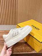White Leather Contrast Trim Low-Top - Women's