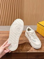 White Leather Contrast Trim Low-Top - Women's