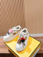 White Leather Embellished Low-Top - Women's