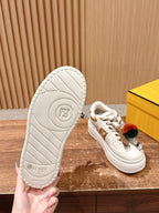 White Leather Embellished Low-Top - Women's