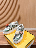 White Leather Embellished Low-Top - Women's
