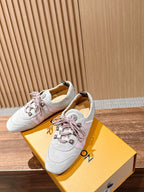 White Leather Contrast Trim Low-Top - Women's