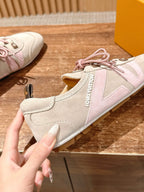 White Leather Contrast Trim Low-Top - Women's