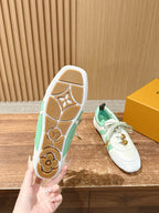 White Leather Striped Low-Top - Women's