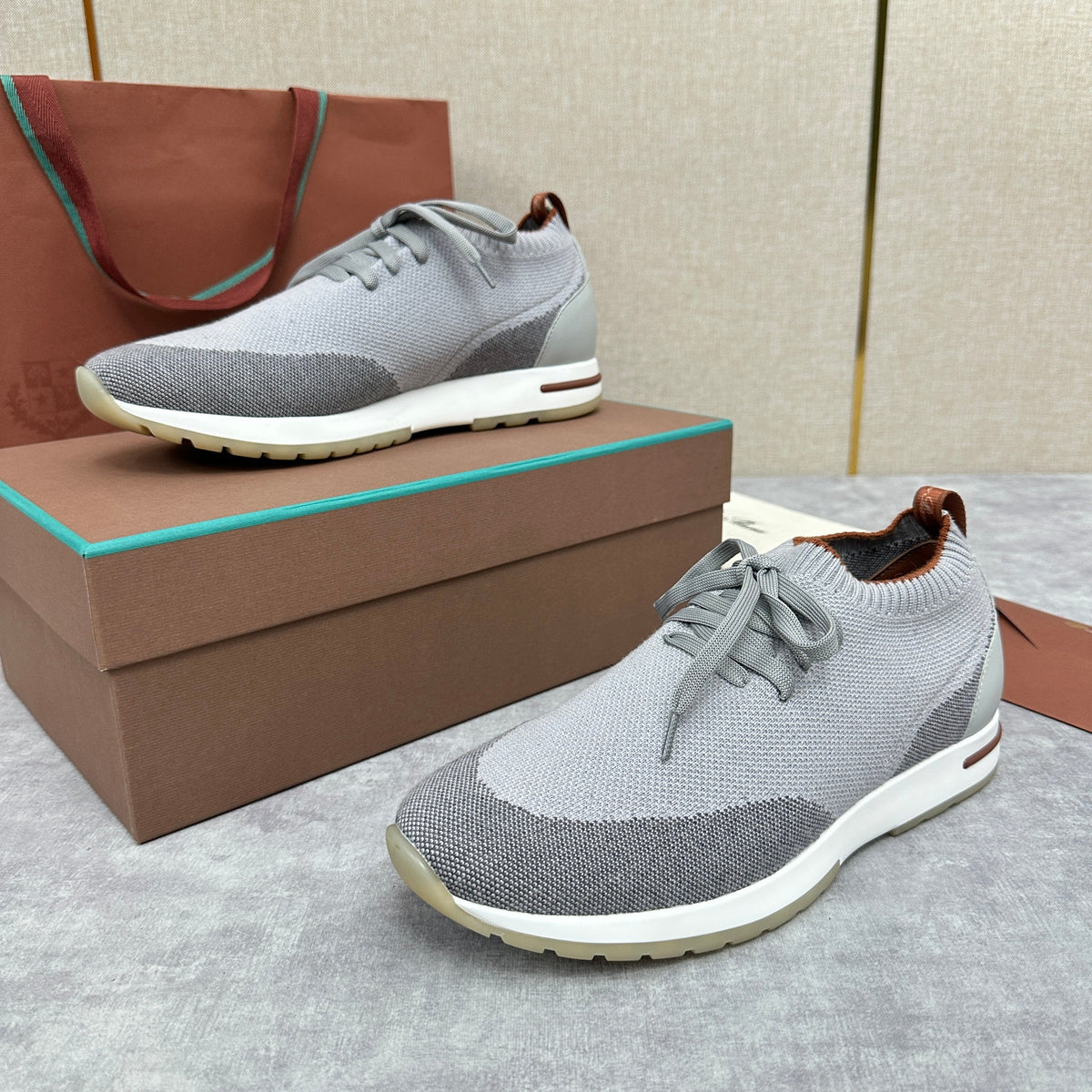 Grey Knit Panelled Sock Runner - Men's