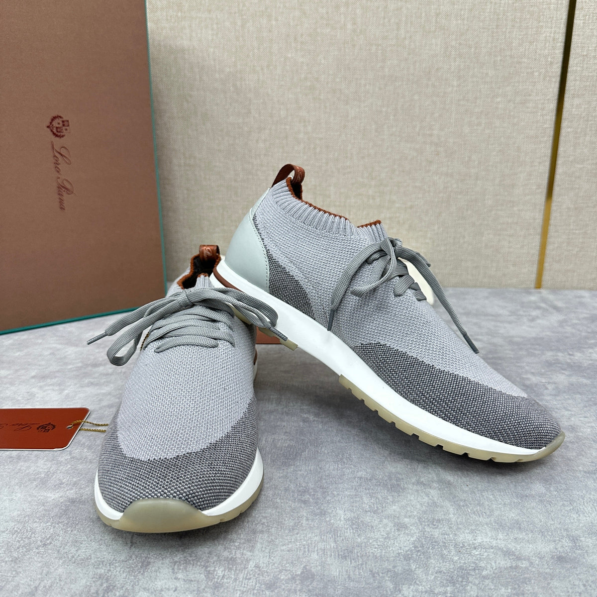 Grey Knit Panelled Sock Runner - Men's