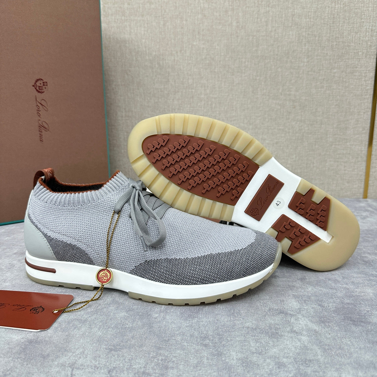 Grey Knit Panelled Sock Runner - Men's
