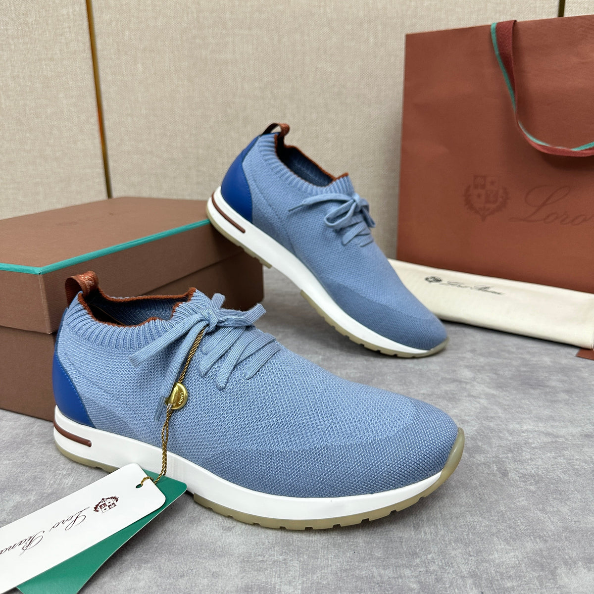 Grey Knit Panelled Sock Runner - Men's