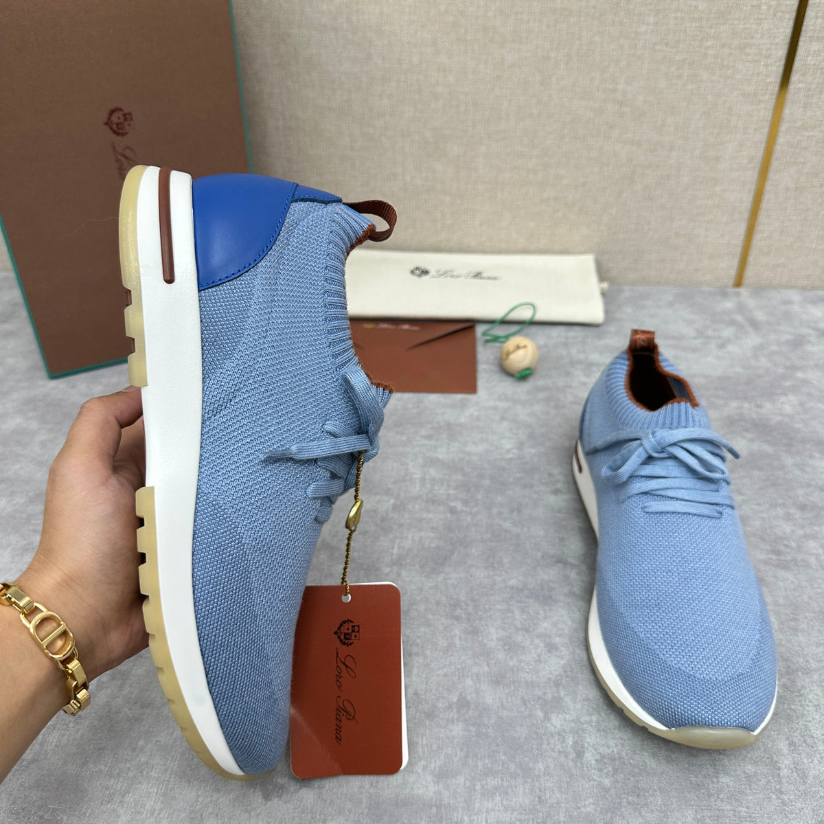 Grey Knit Panelled Sock Runner - Men's