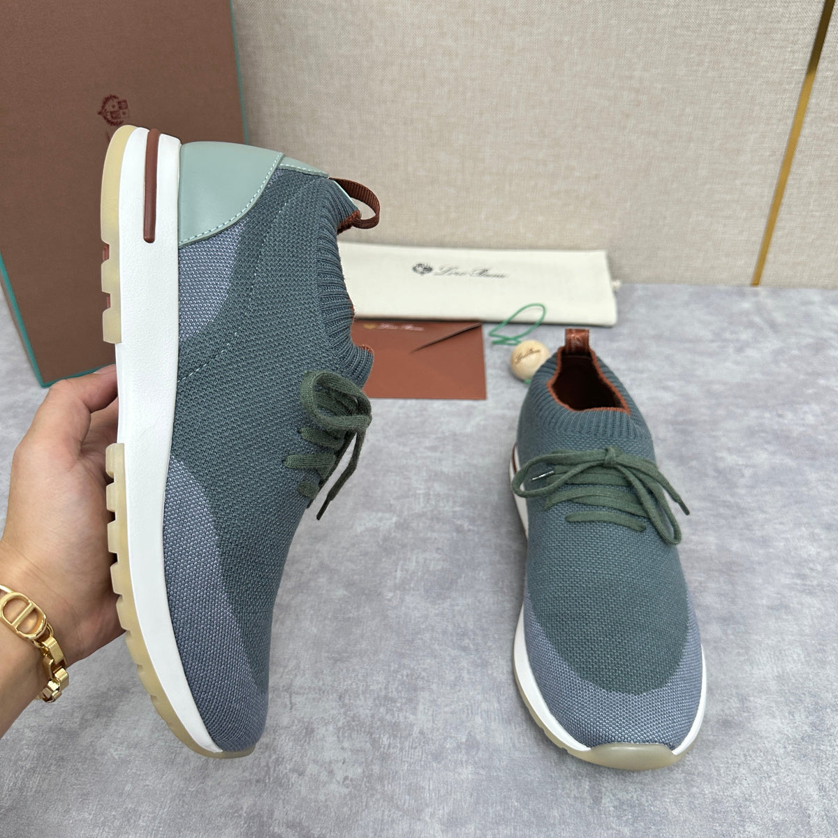 Grey Knit Panelled Sock Runner - Men's