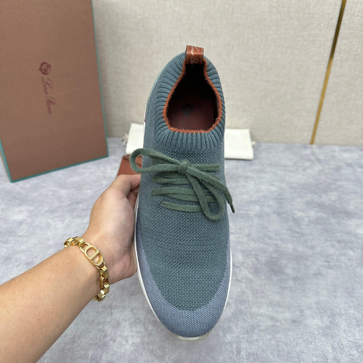 Grey Knit Panelled Sock Runner - Men's