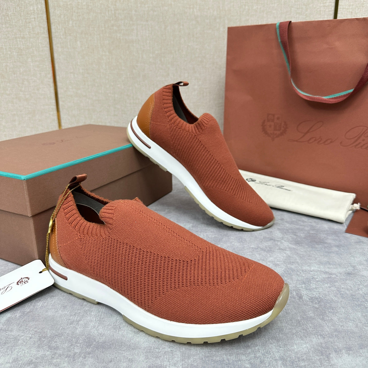 Orangefarbener Strick-Tonal-Sneaker – Herren