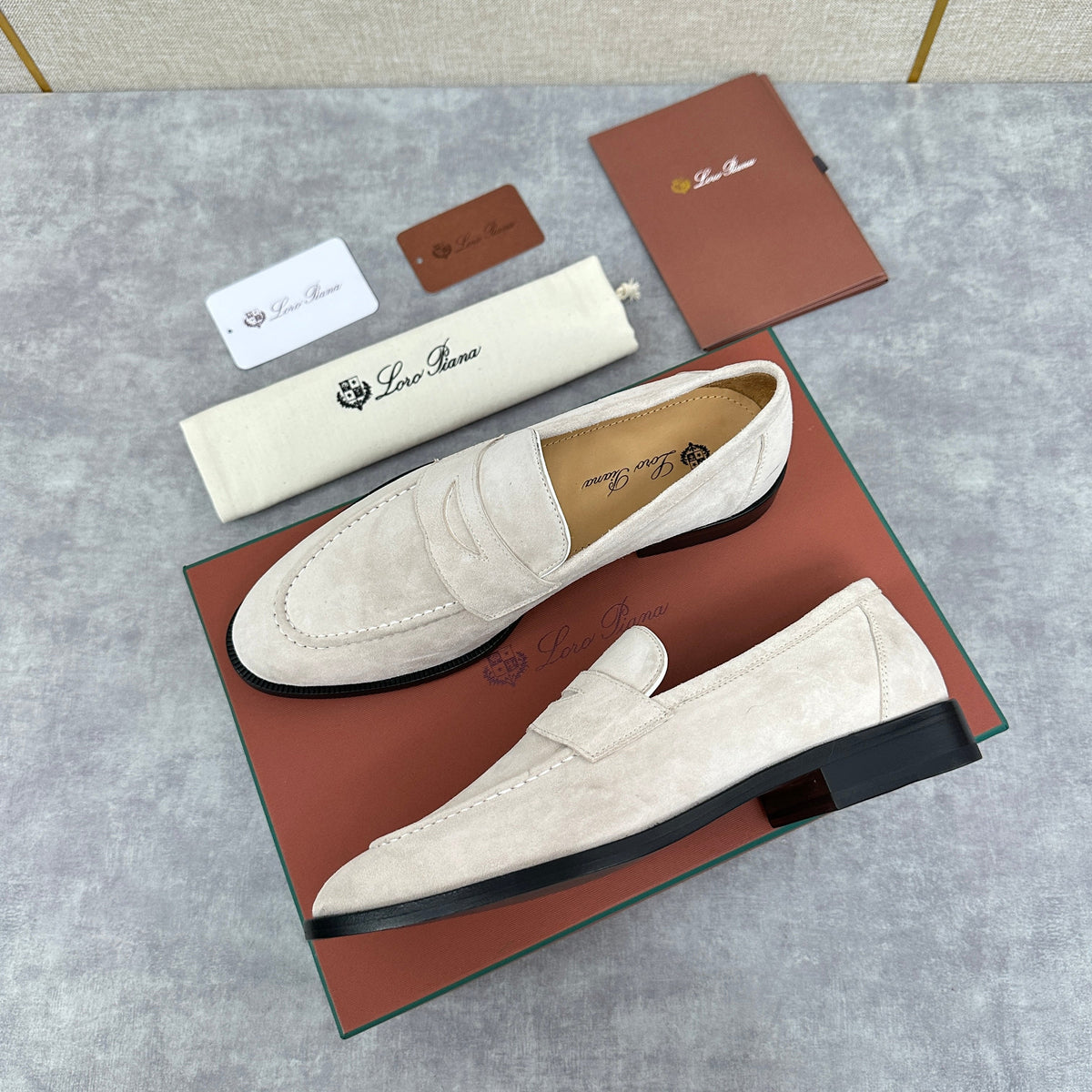 Cream Suede Contrast Sole Penny Loafer - Men's