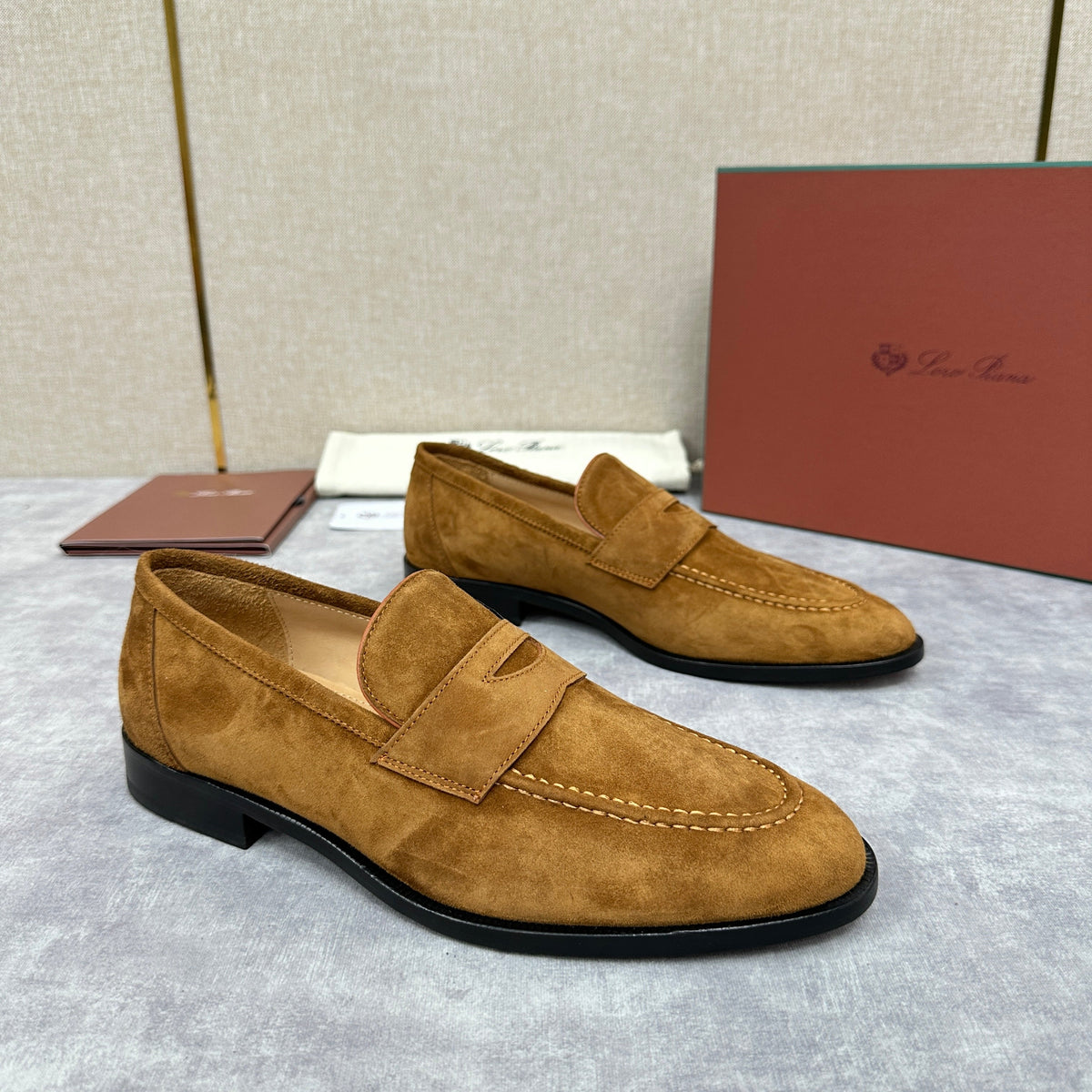Cream Suede Contrast Sole Penny Loafer - Men's