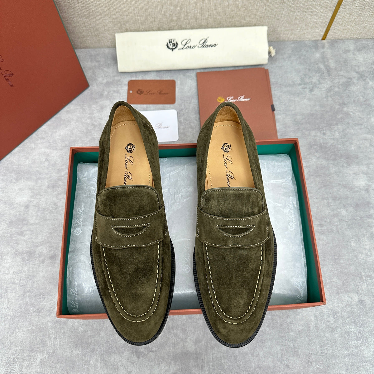 Olive Suede Plain Loafer - Men's
