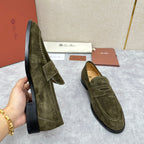 Olive Suede Plain Loafer - Men's
