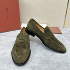 Olive Suede Plain Loafer - Men's