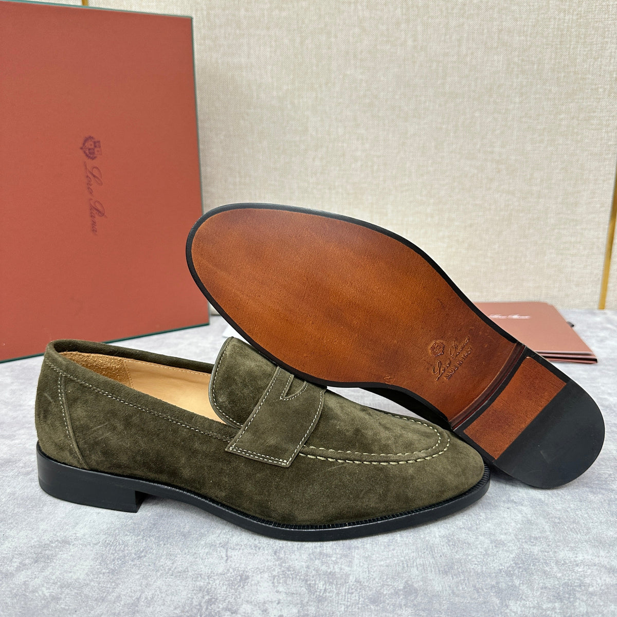Olive Suede Plain Loafer - Men's