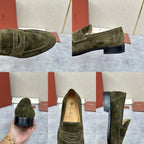 Olive Suede Plain Loafer - Men's