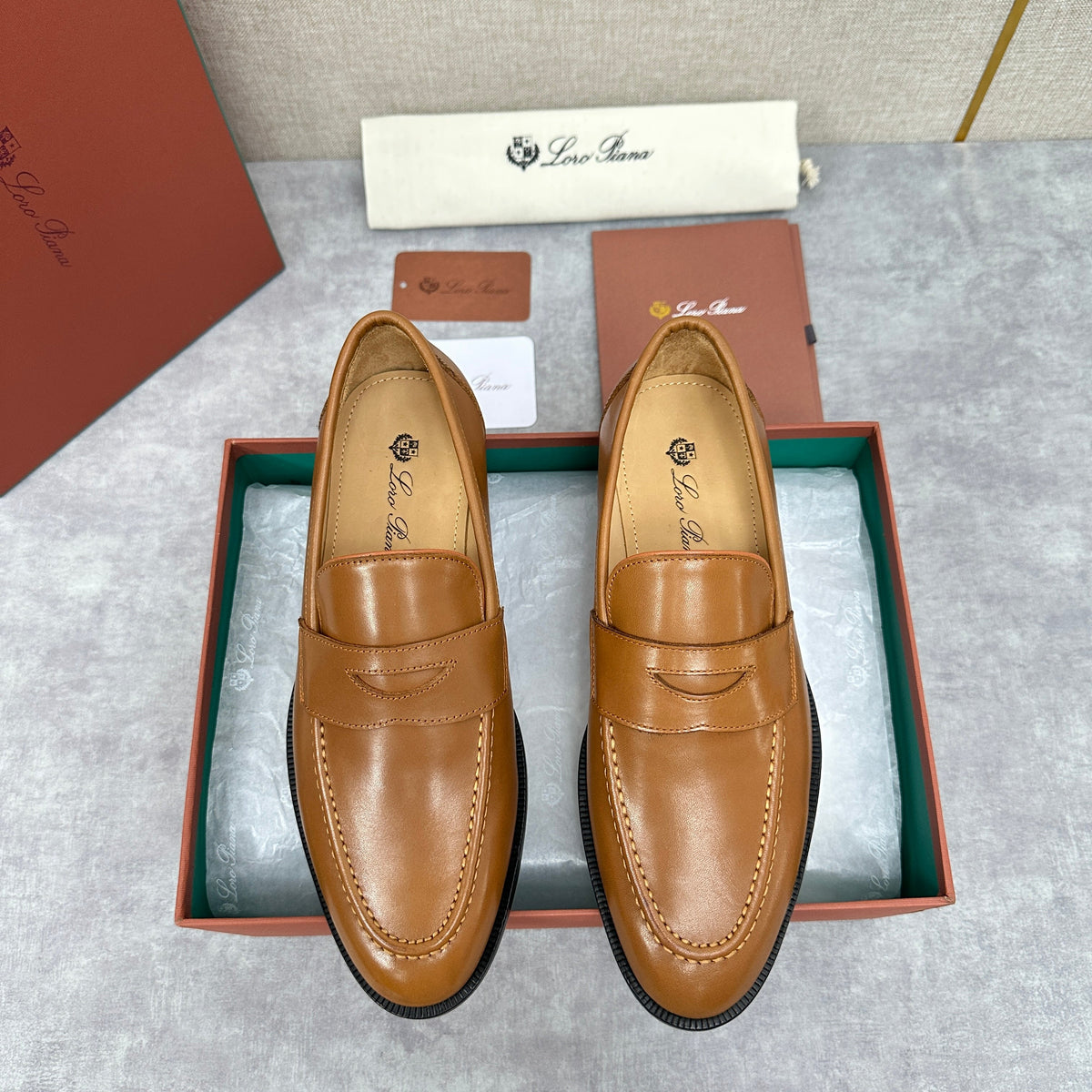 Brown Leather Plain Penny Loafer - Men's