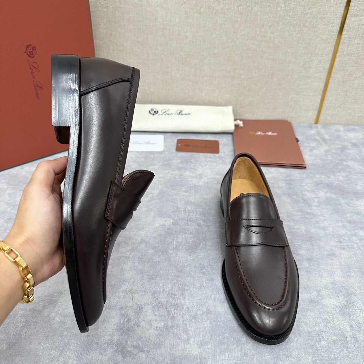 Brauner Glattleder Penny Loafer – Herren