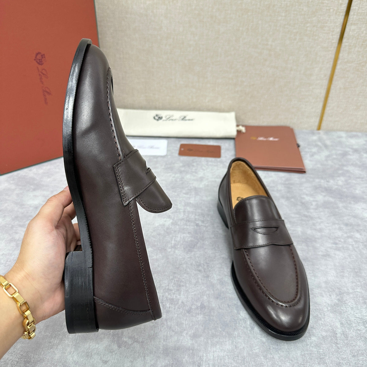 Brauner Glattleder Penny Loafer – Herren