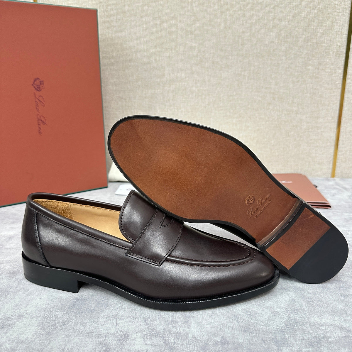 Brauner Glattleder Penny Loafer – Herren