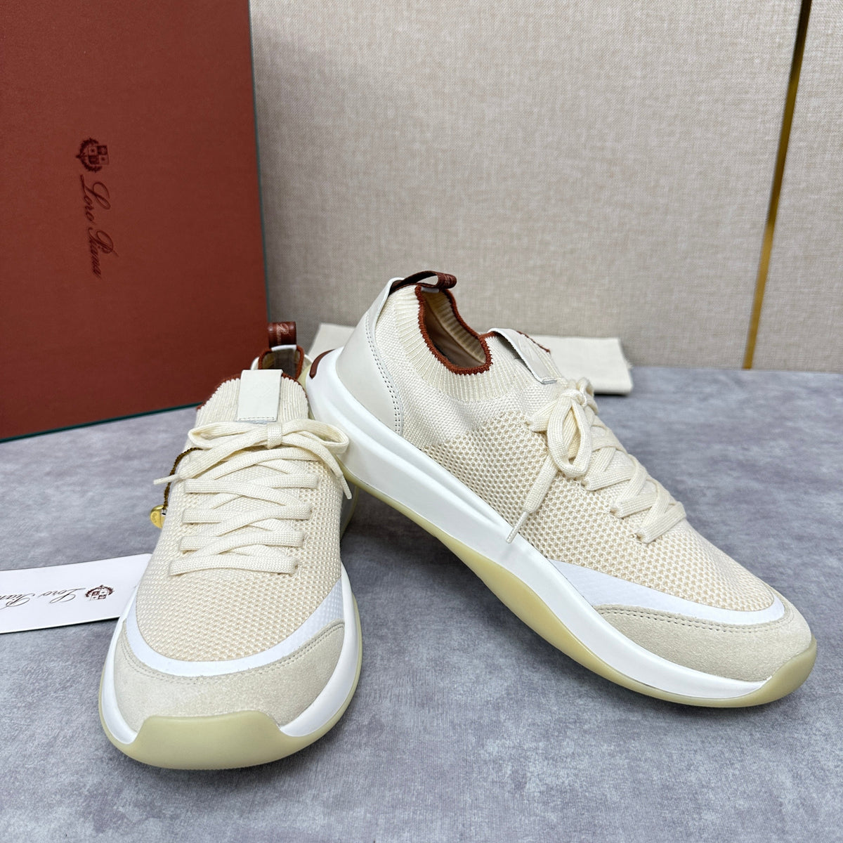 Cremefarbener Strick-Runner mit klobiger Sohle – Herren