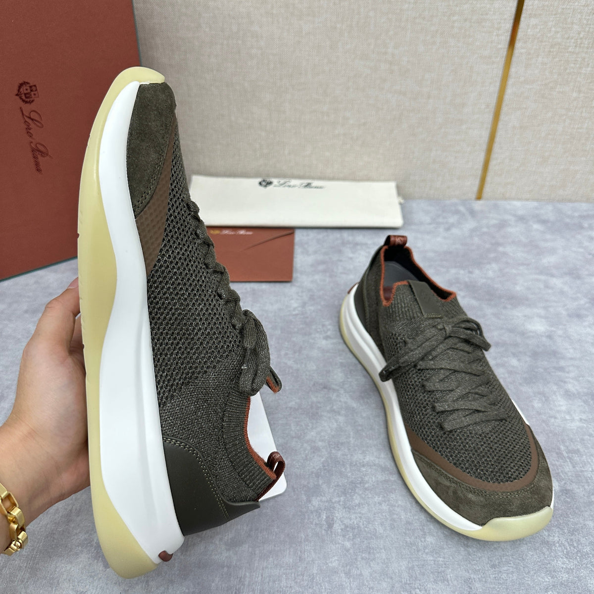 Olive Knit Chunky Sole Runner - Men's