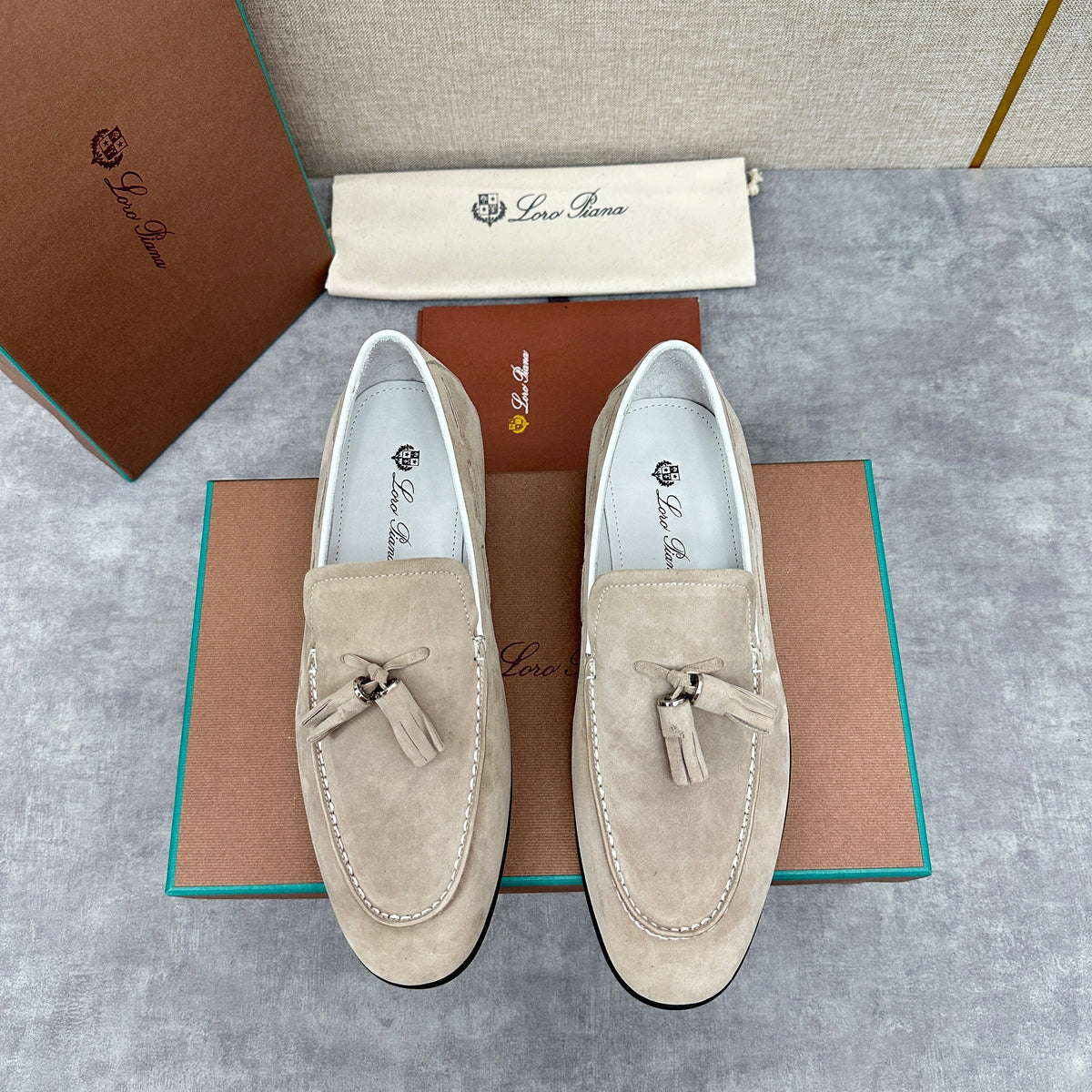Cream Suede Contrast Sole Loafer - Men's