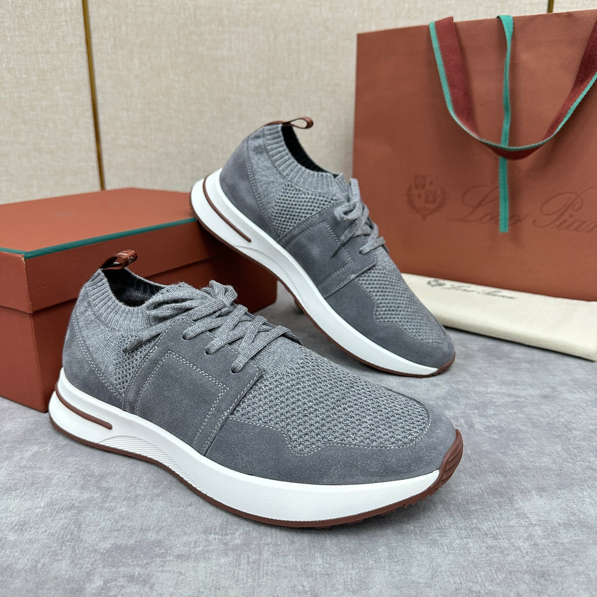 Grey Knit Contrast Sole Runner - Men's