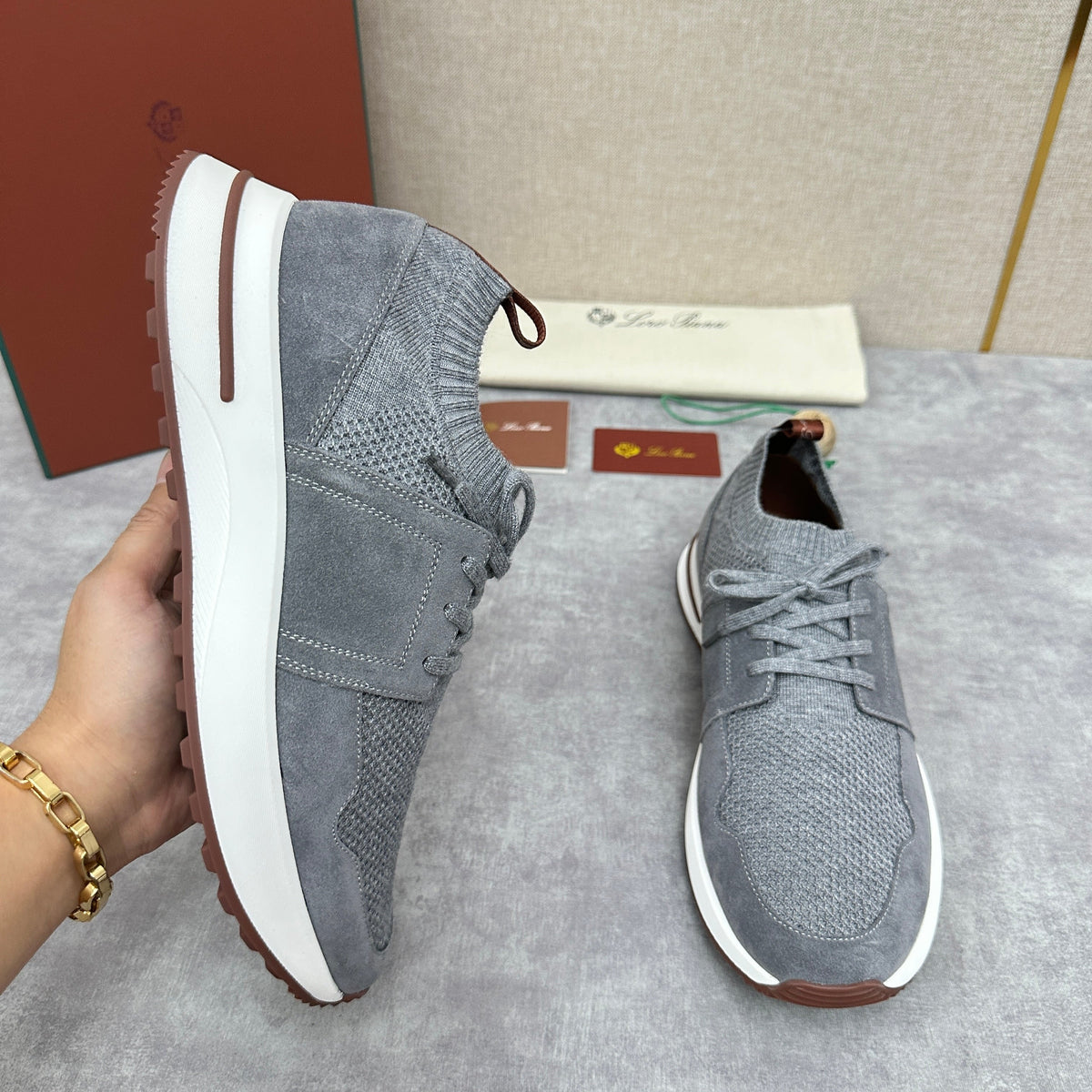 Grey Knit Contrast Sole Runner - Men's