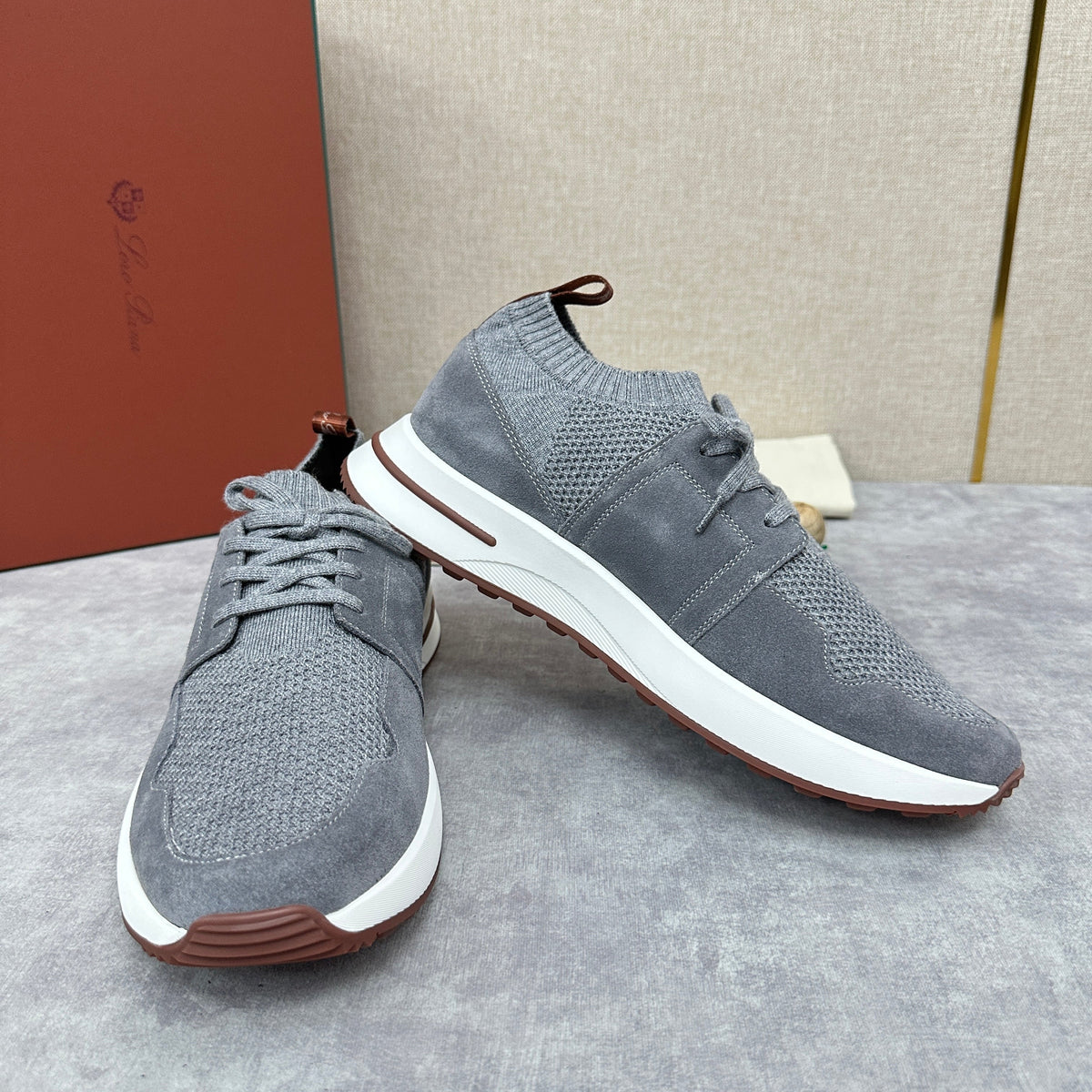 Grey Knit Contrast Sole Runner - Men's