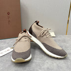 Cremefarbener Strick-Runner mit Einsätzen – Herren