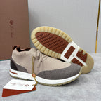 Cremefarbener Strick-Runner mit Einsätzen – Herren