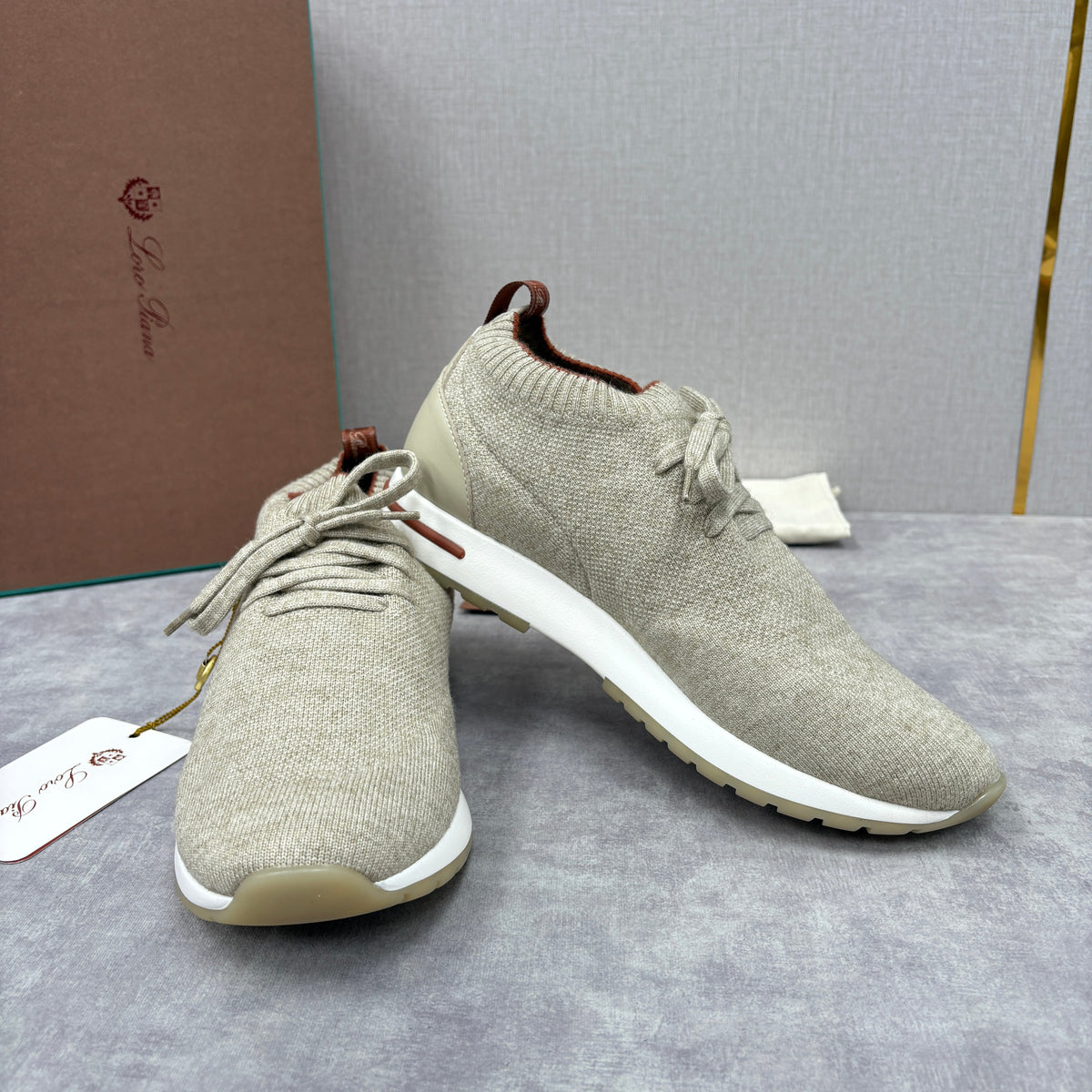 Cremefarbener Strick-Runner mit Einsätzen – Herren