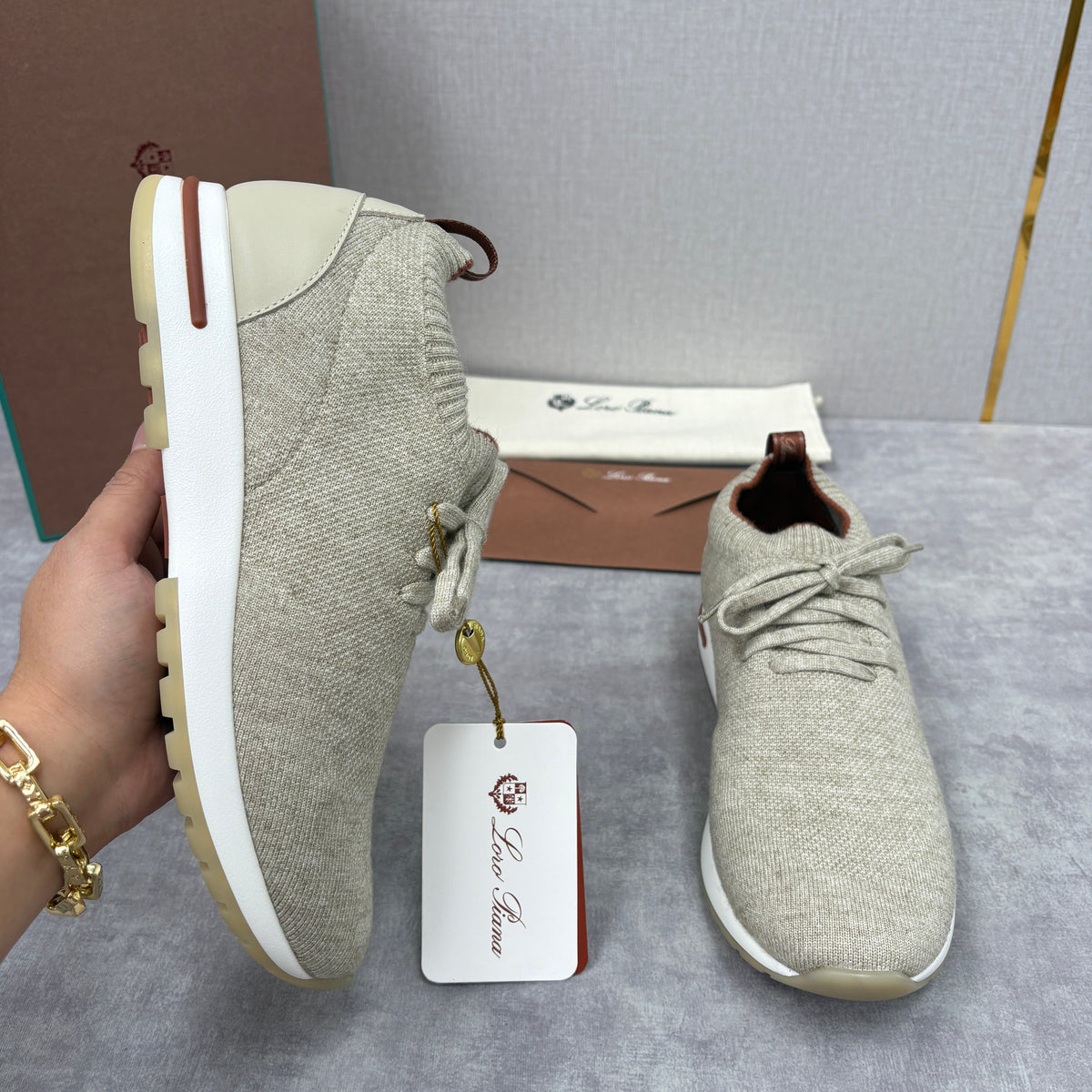 Cremefarbener Strick-Runner mit Einsätzen – Herren