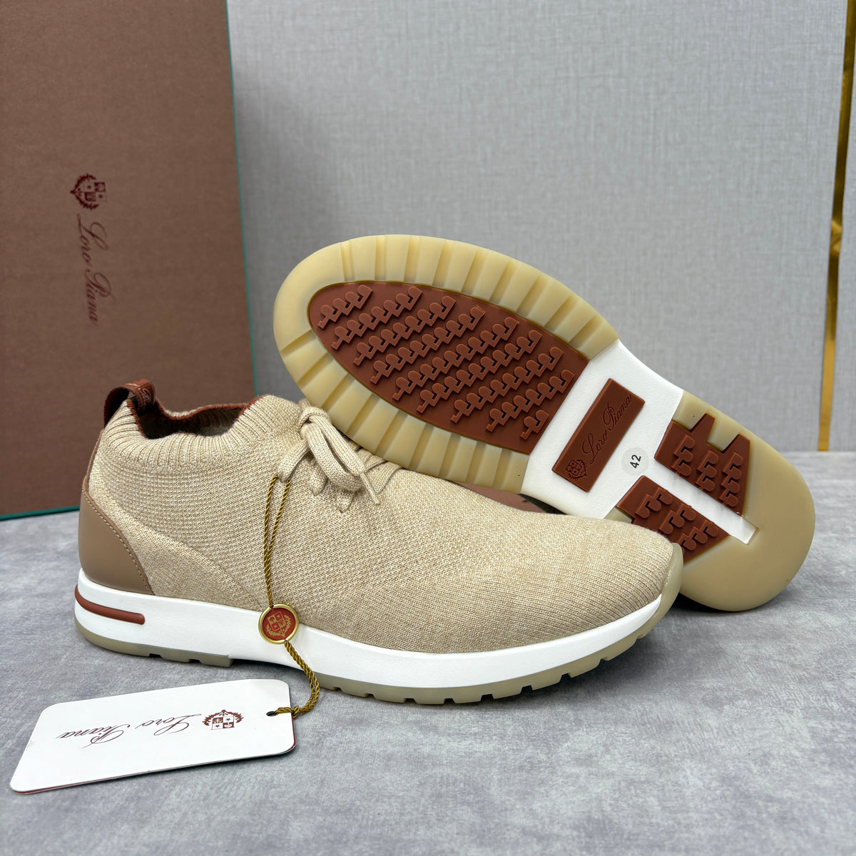 Cremefarbener Strick-Runner mit Einsätzen – Herren