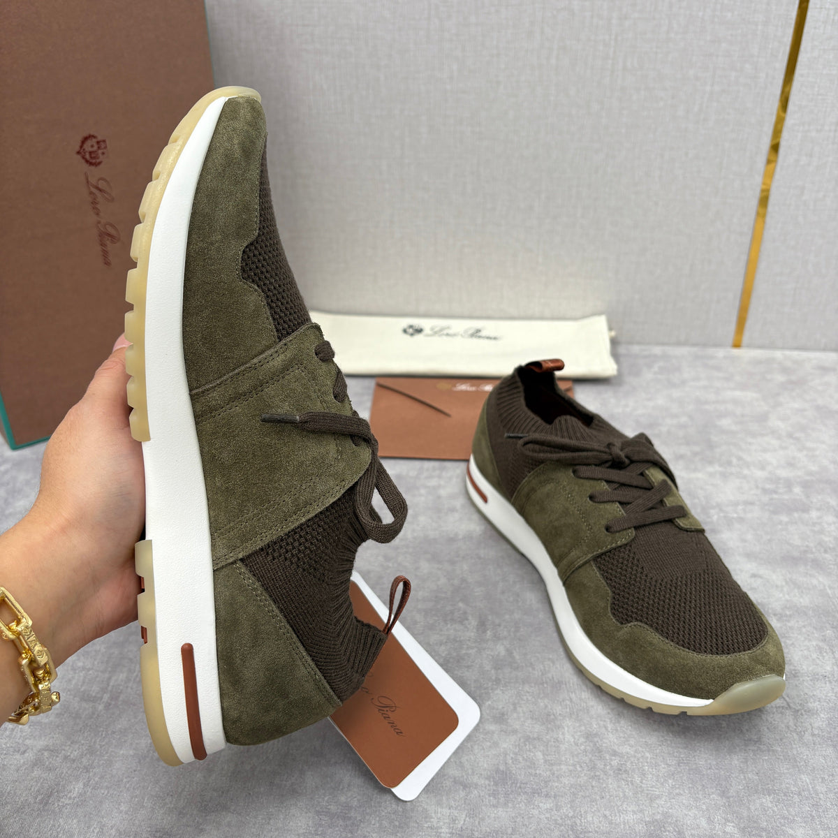 Cream Knit Contrast Sole Runner - Men's