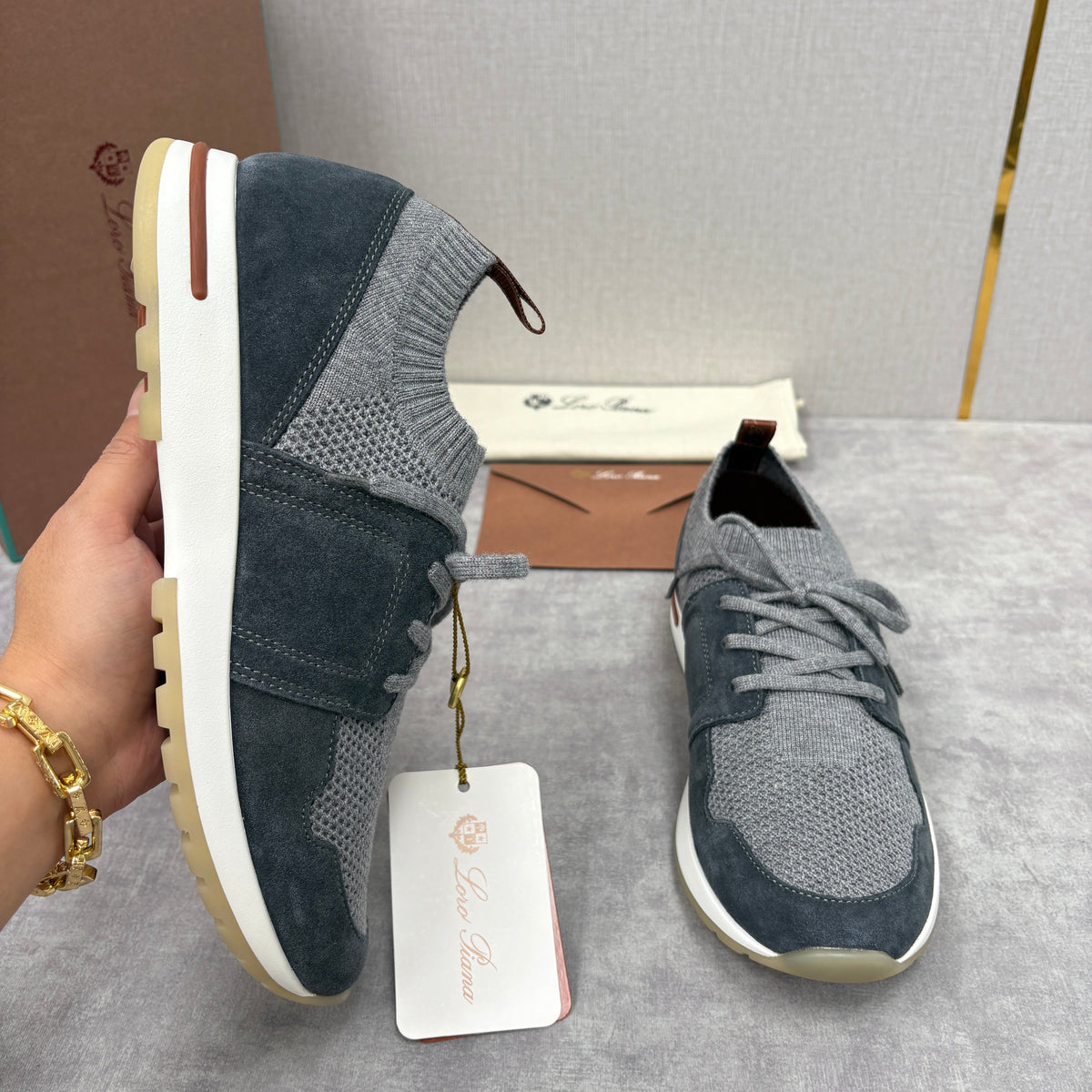 Cream Knit Contrast Sole Runner - Men's