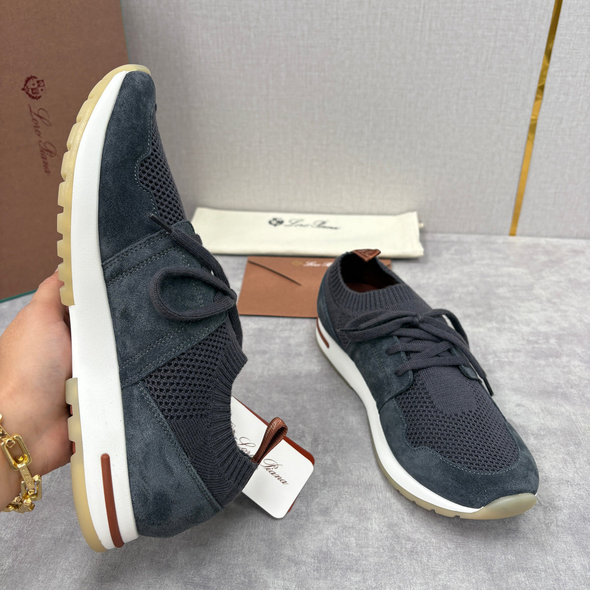 Grey Knit Panelled Runner - Men's