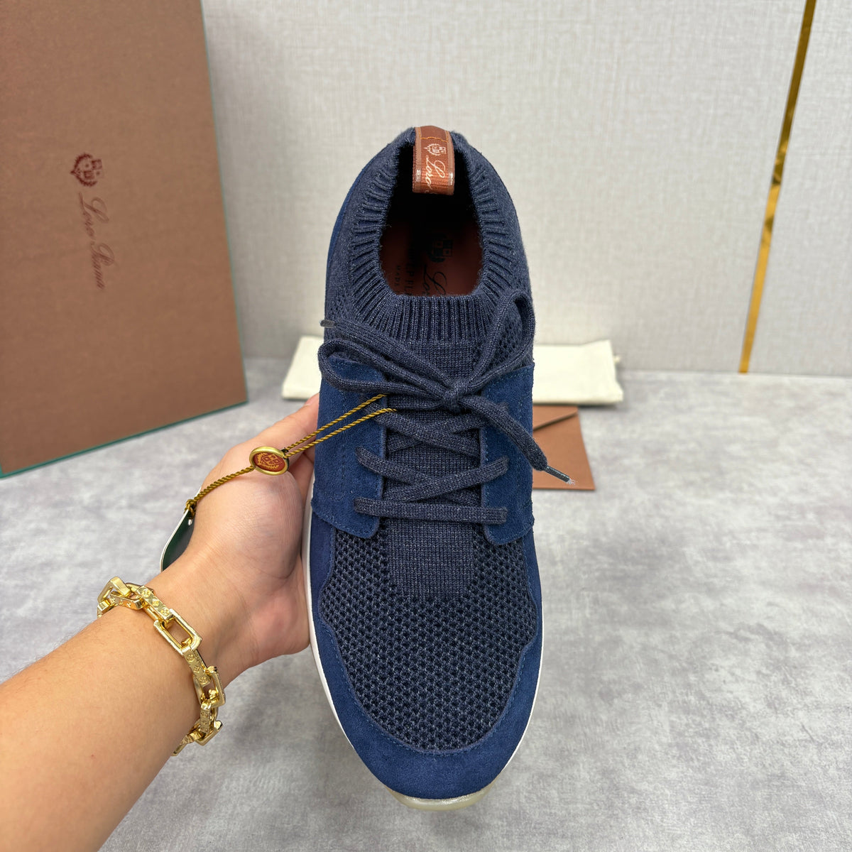 Grey Knit Panelled Runner - Men's