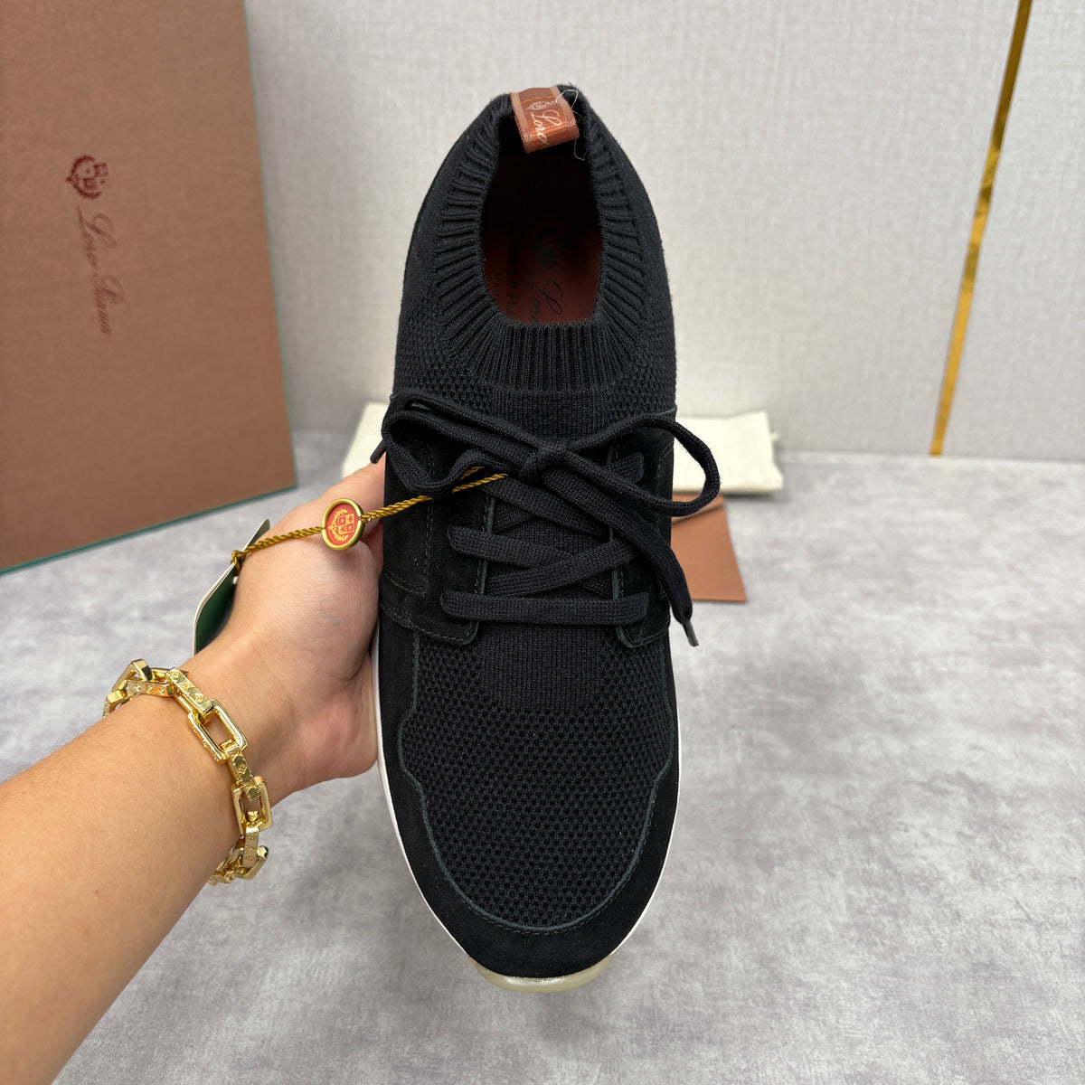 Grey Knit Panelled Runner - Men's