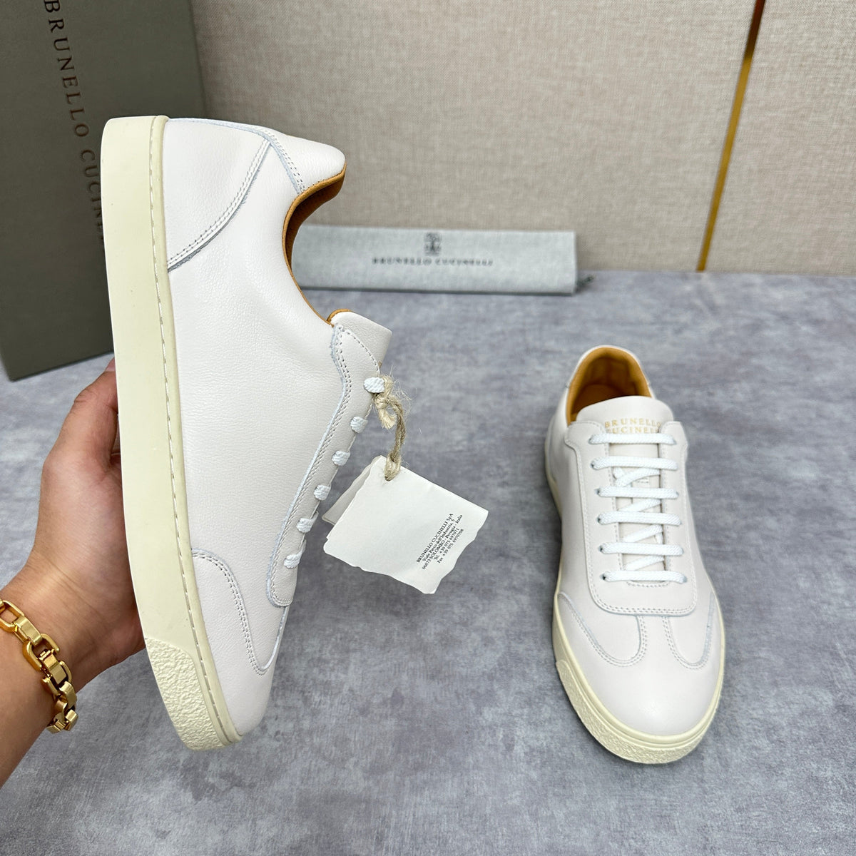 White Leather Cupsole Low-Top - Men's