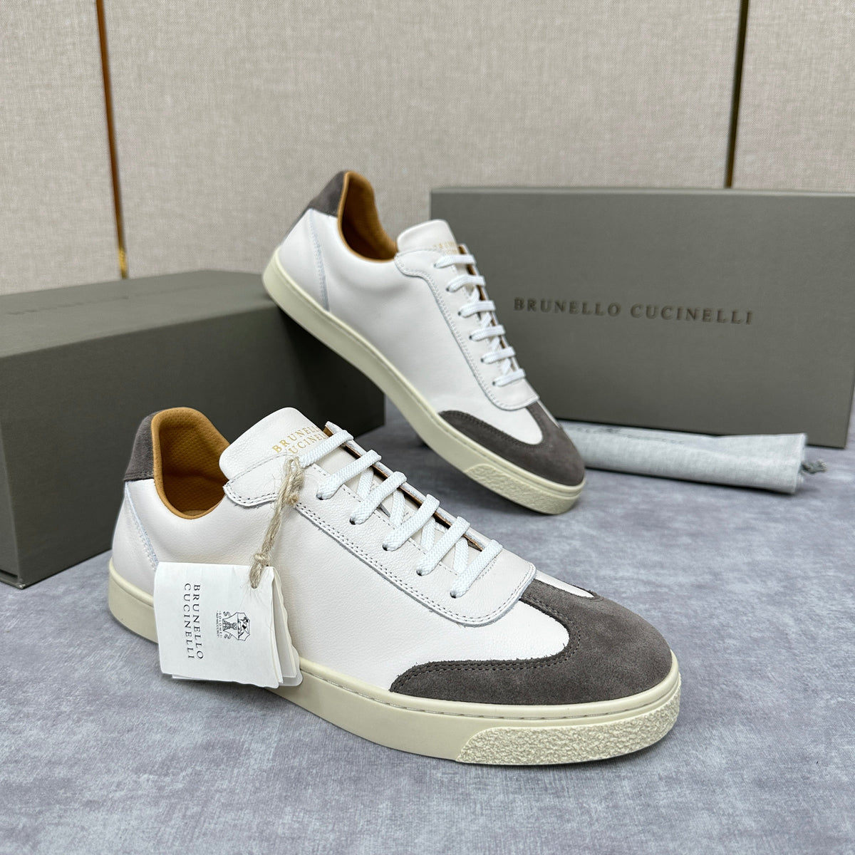 White Leather Cupsole Low-Top - Men's